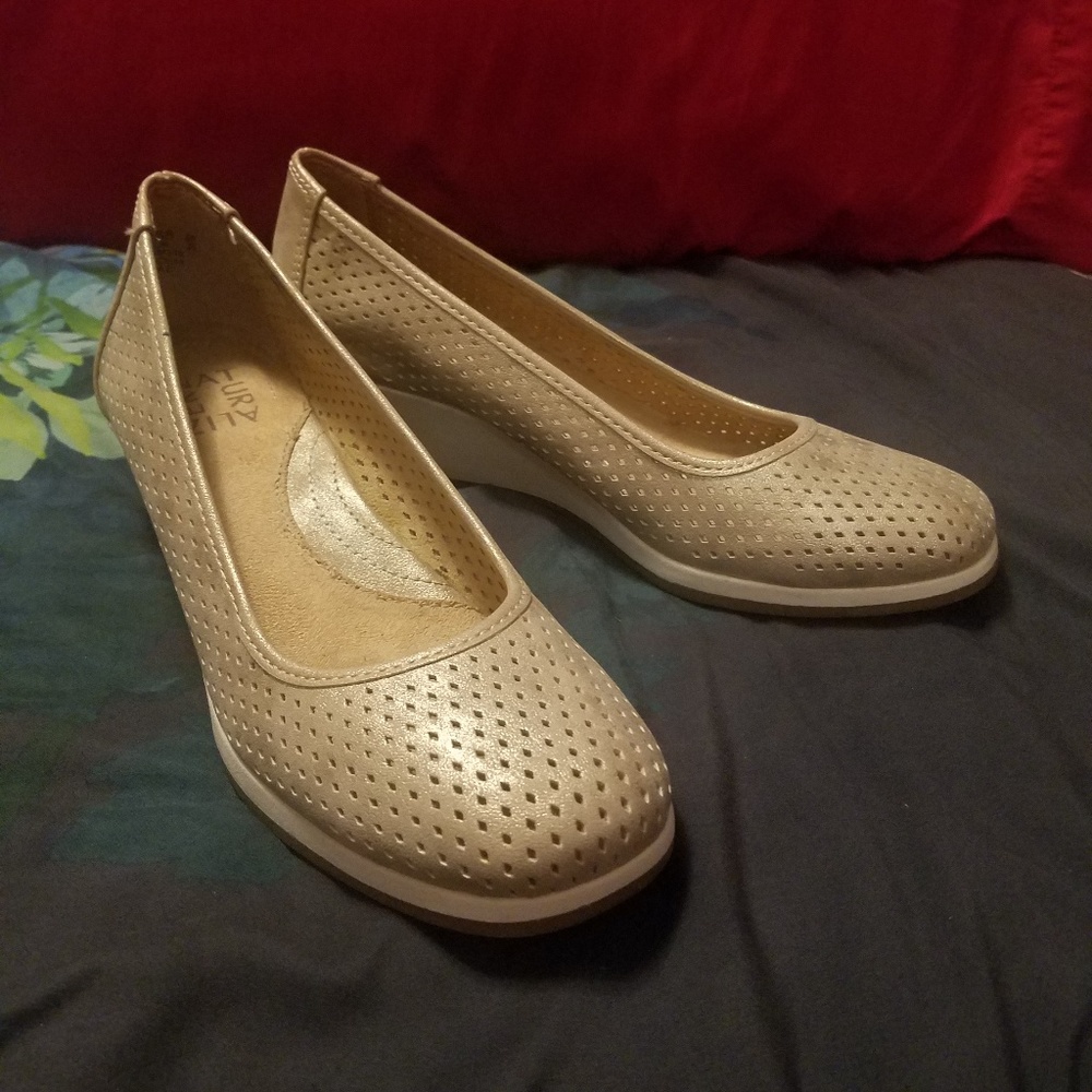 Naturalizer Gold Shimmer Faux Suede Wedge